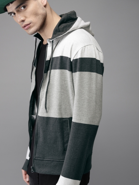 

Moda Rapido Men Grey Colourblocked Hooded Sweatshirt