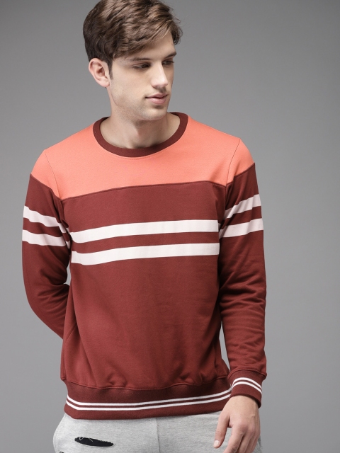 

Moda Rapido Men Maroon & Pink Striped Sweatshirt