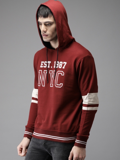 

Moda Rapido Men Maroon Printed Hooded Sweatshirt