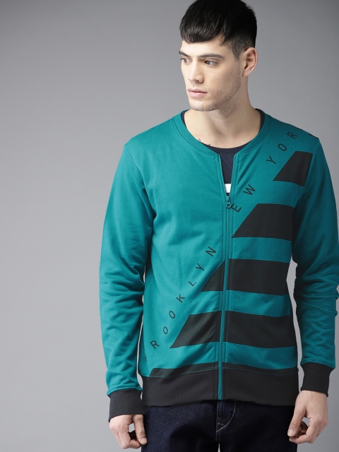 

Moda Rapido Men Teal Blue & Black Printed Sweatshirt