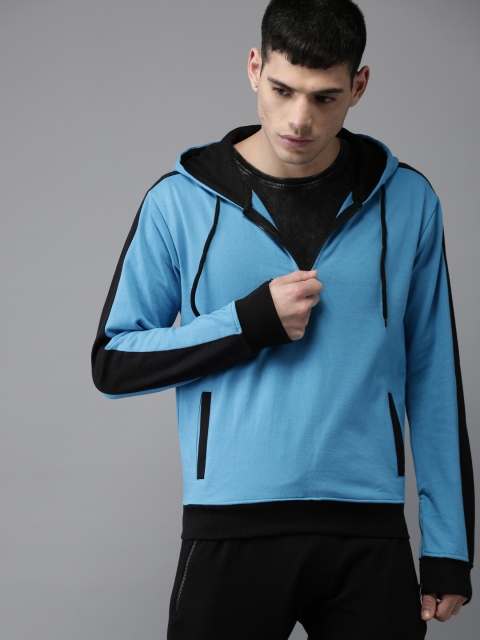 

Moda Rapido Men Blue Solid Hooded Sweatshirt