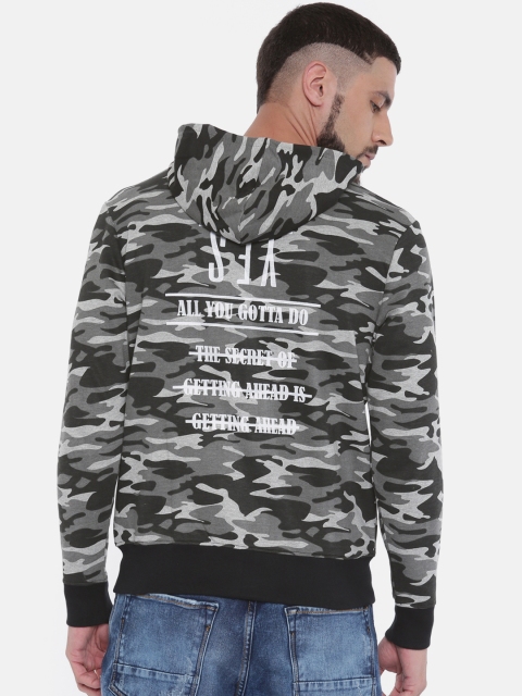 

Moda Rapido Men Black & Grey Printed Hooded Sweatshirt