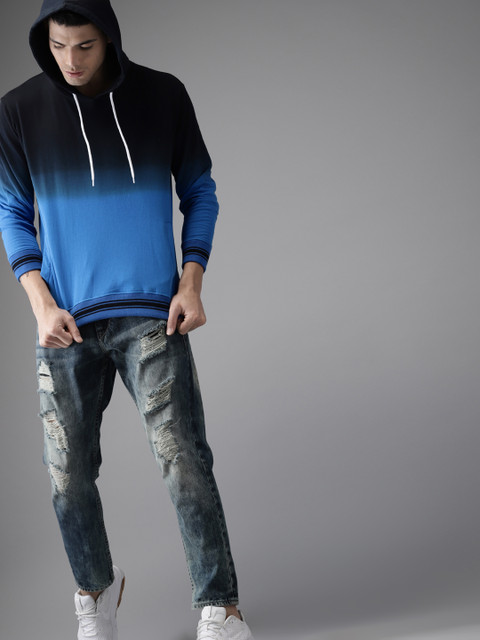 

Moda Rapido Men Blue Solid Dyed Hooded Sweatshirt