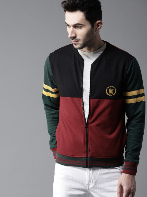

Moda Rapido Men Maroon & Black Colourblocked Sweatshirt