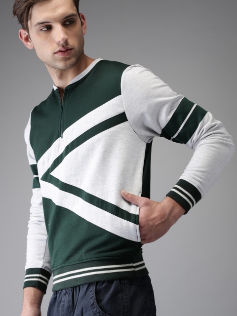 

Moda Rapido Men Green & Grey Melange Colourblocked Sweatshirt