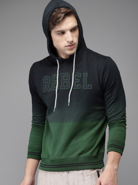 

Moda Rapido Men Navy Blue & Green Dyed Hooded Sweatshirt