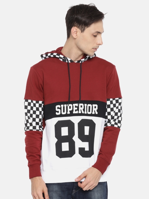 

Moda Rapido Men Maroon & White Printed Hooded Sweatshirt