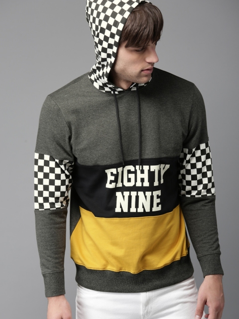 

Moda Rapido Men Grey & Black Colourblocked Hooded Sweatshirt