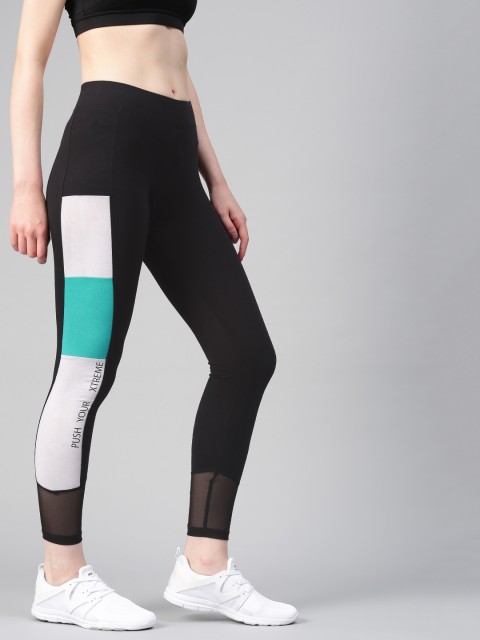 

HRX by Hrithik Roshan Women Black & White Colourblocked Cropped Tights