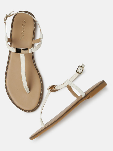 

DressBerry Women White Solid T-Strap Flats