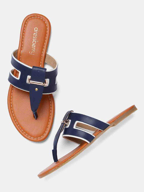 

DressBerry Women Navy Blue Solid T-Strap Flats