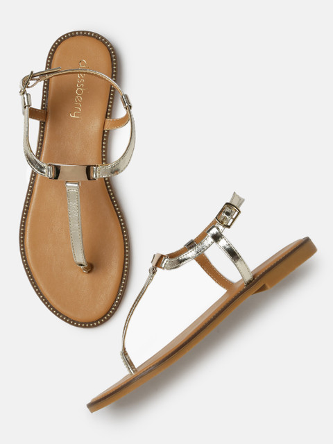 

DressBerry Women Gold-Toned Solid Synthetic T-Strap Flats