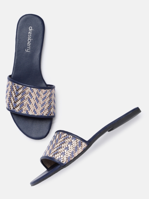 

DressBerry Women Blue & White Woven Design Open Toe Flats