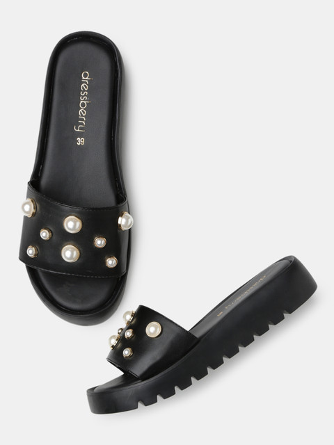 

DressBerry Women Black Solid Open Toe Flats