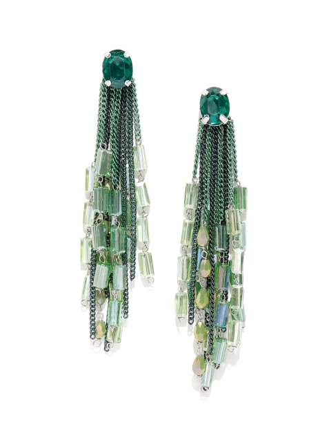 

Jewels Galaxy Green Silver-Plated Contemporary Handcrafted Drop Earrings