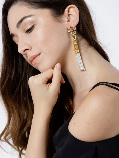 

Jewels Galaxy White Gold-Plated Floral Handcrafted Drop Earrings