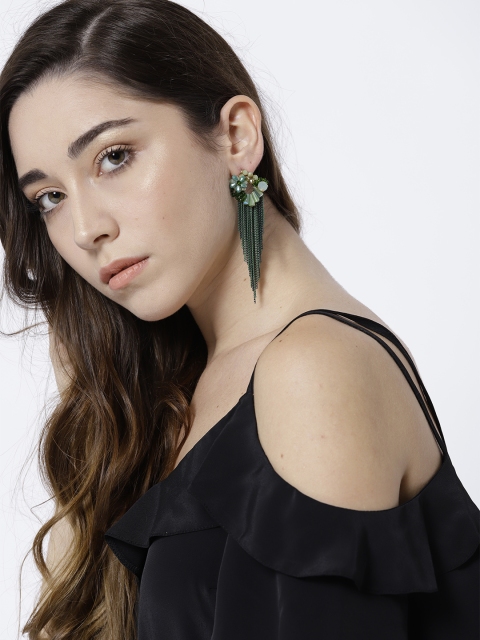 Jewels Galaxy Green Gold-Plated Floral Handcrafted Drop Earrings