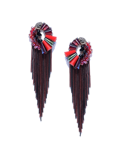 

Jewels Galaxy Red & Navy Blue Gold-Plated Handcrafted Drop Earrings