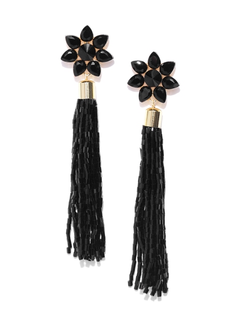 

Jewels Galaxy Black Gold-Plated Floral Handcrafted Drop Earrings