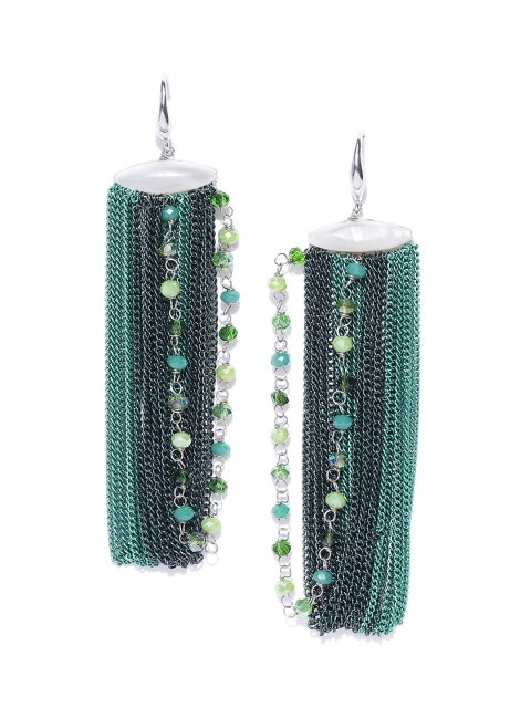 

Jewels Galaxy Green & Off-White Silver-Plated Handcrafted Drop Earrings