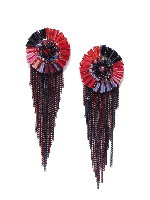 

Jewels Galaxy Red & Black Gold-Plated Handcrafted Tasselled Circular Drop Earrings