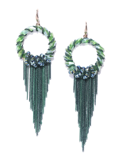 

Jewels Galaxy Green Gold-Plated Handcrafted Contemporary Drop Earrings