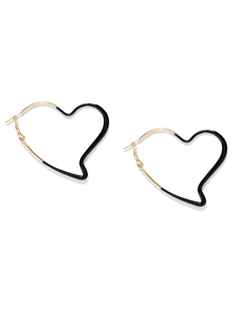 

Jewels Galaxy Black Gold-Plated Heart Shaped Handcrafted Hoop Earrings