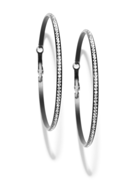 

Jewels Galaxy Black Circular Stone-Studded Handcrafted Hoop Earrings
