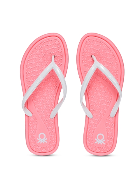 

United Colors of Benetton Women Grey & Coral Pink Textured Thong Flip-Flops