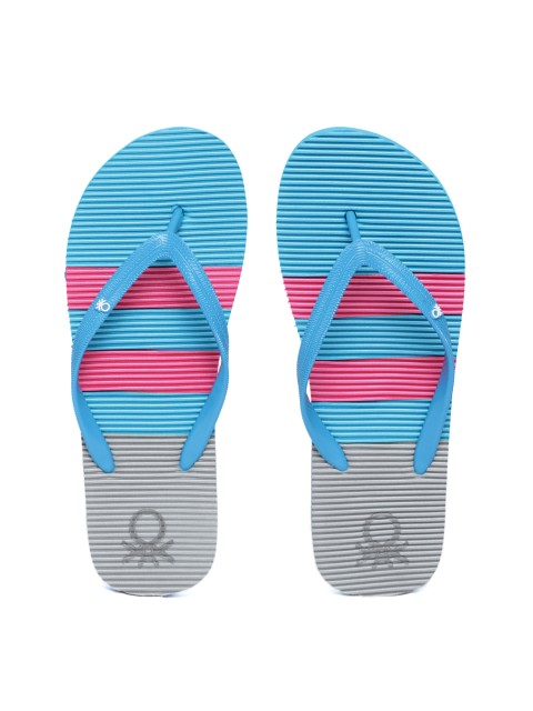 

United Colors of Benetton Women Blue & Pink Striped Thong Flip-Flops