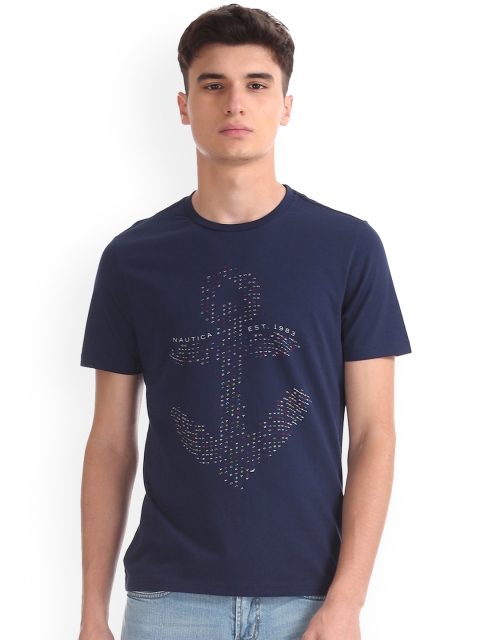 

Nautica Men Navy Blue Printed Slim Fit Round Neck T-shirt