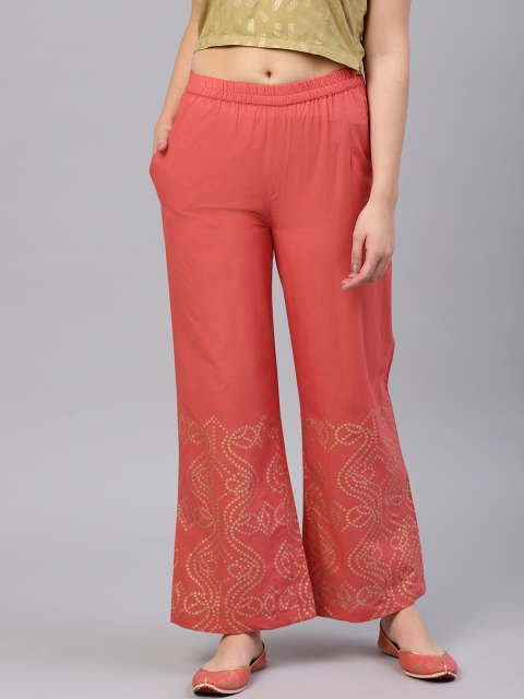 

AKS Women Peach-Coloured Wide Leg Solid Palazzos