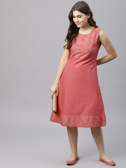 

AKS Women Peach-Coloured Printed A-Line Dress