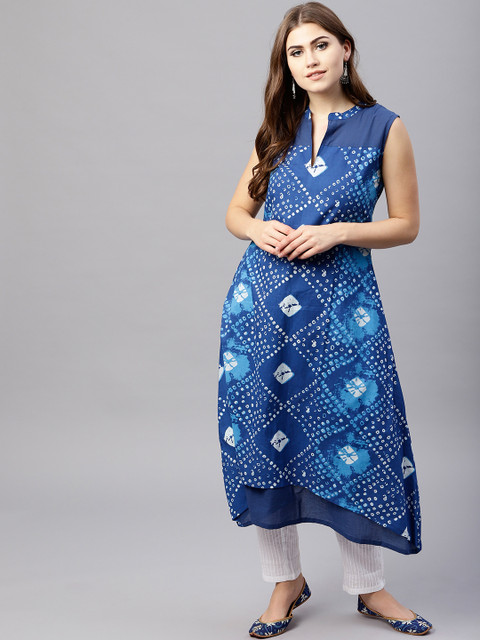 

AKS Women Blue & White Printed A-Line Kurta