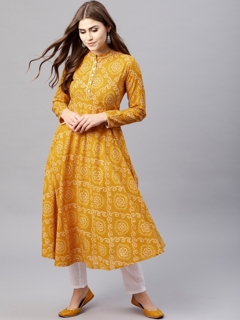 

AKS Women Mustard Yellow & White Printed A-Line Kurta