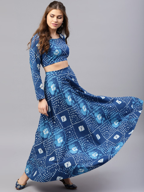 

AKS Blue & White Bandhani Print Ready to Wear Lehenga with Blouse