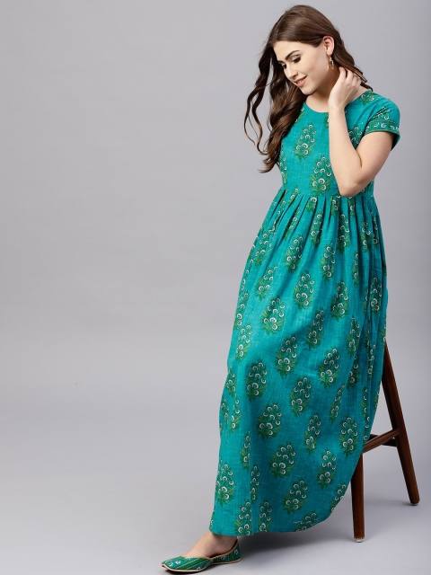 

AKS Women Green Printed Empire Dress