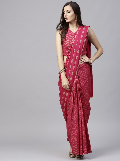 

AKS Magenta & Golden Printed Saree
