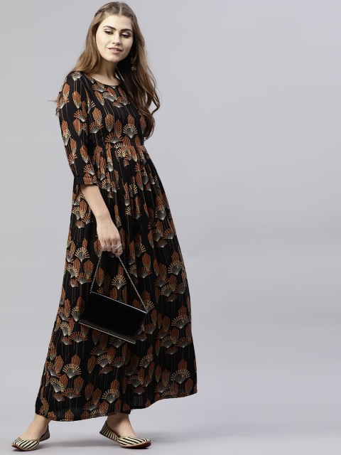 

AKS Women Black & Brown Printed A-Line Kurta