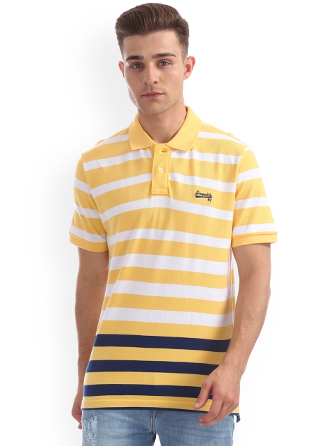 

Aeropostale Men Yellow & White Striped Polo Collar T-shirt