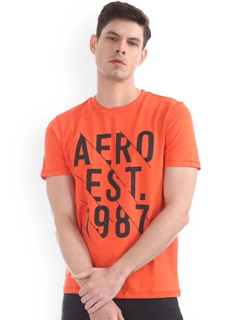 

Aeropostale Men Orange Printed Round Neck T-shirt