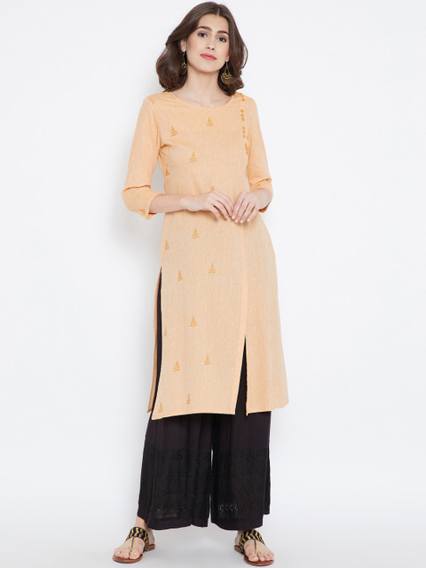 

Be Indi Women Peach-Coloured Printed Straight Kurta
