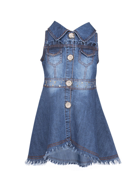 

CUTECUMBER Girls Blue Solid Fit and Flare Denim dress