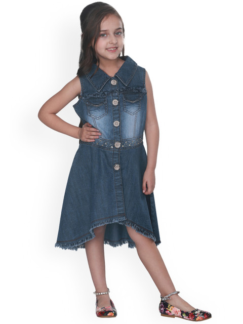 

CUTECUMBER Girls Blue Solid Fit and Flare Denim dress