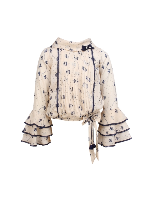 

CUTECUMBER Girls Beige Printed Blouson Top