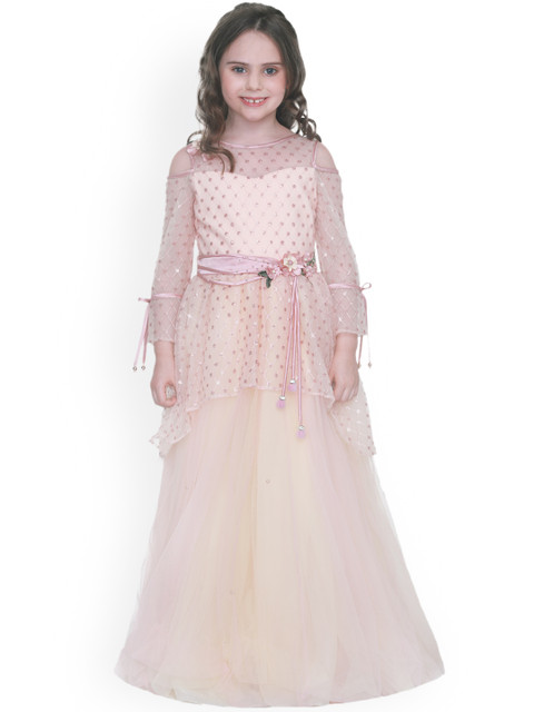 

CUTECUMBER Girls Peach-Coloured Self Design Maxi Dress