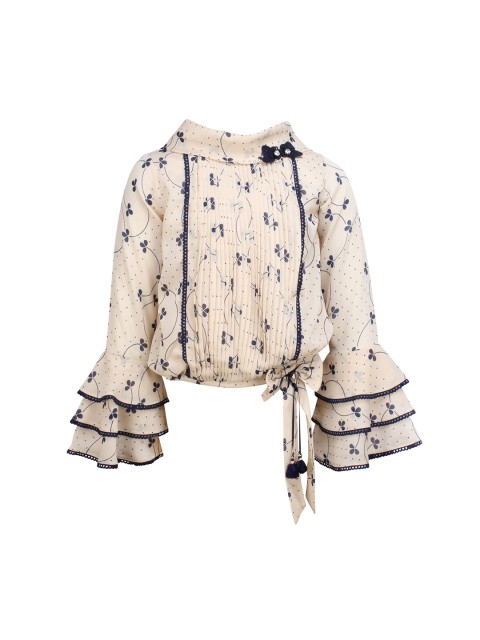 

CUTECUMBER Girls Beige Printed Blouson Top