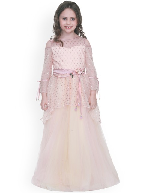 

CUTECUMBER Girls Peach-Coloured Self Design Maxi Dress