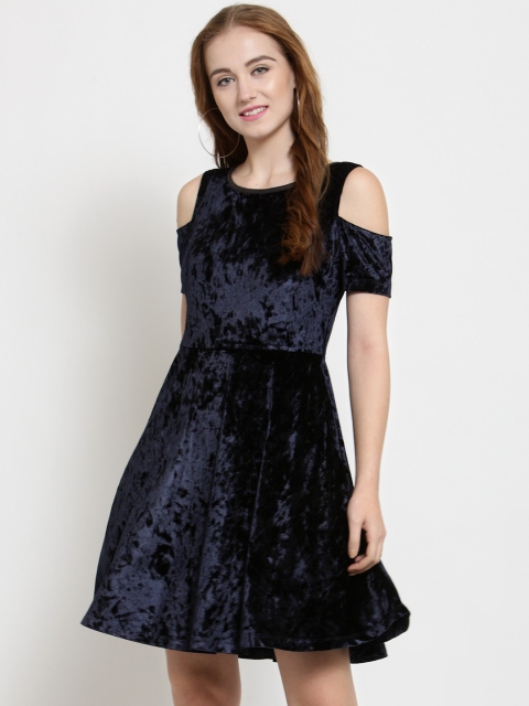 

Latin Quarters Women Navy Blue Solid Fit and Flare Dress