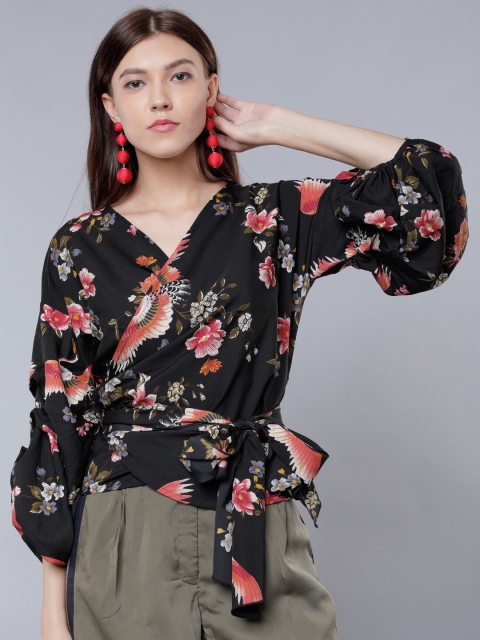 

Tokyo Talkies Women Black Printed Wrap Top